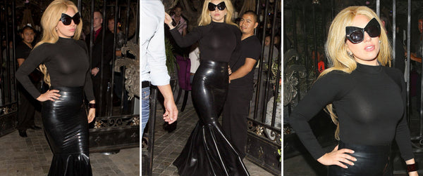 Lady Gaga wears William Wilde black latex Duchess Skirt.