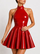 Red Latex Skater Dress - SMALL