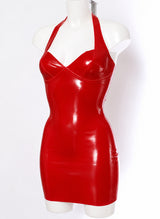 Red Latex Halter Mini Dress - SMALL