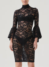 Black Lace Dress w/Flared Sleeve - LARGE