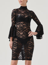 Black Lace Dress w/Flared Sleeve - LARGE