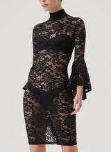 Black Lace Dress w/Flared Sleeve - LARGE