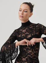 Black Lace Dress w/Flared Sleeve - LARGE