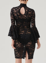 Black Lace Dress w/Flared Sleeve - LARGE