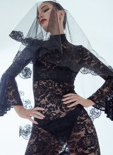 Black Lace Dress w/Flared Sleeve - LARGE