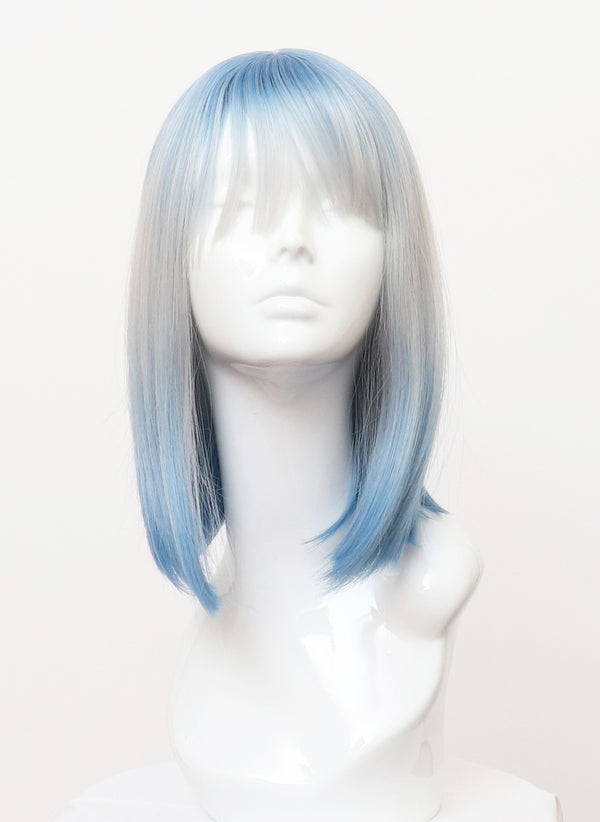 A124 - Blue Ice Ombre Long Bob with Fringe