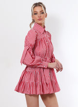 Red Check Gathers Gingham Shirt Dress - Size 8