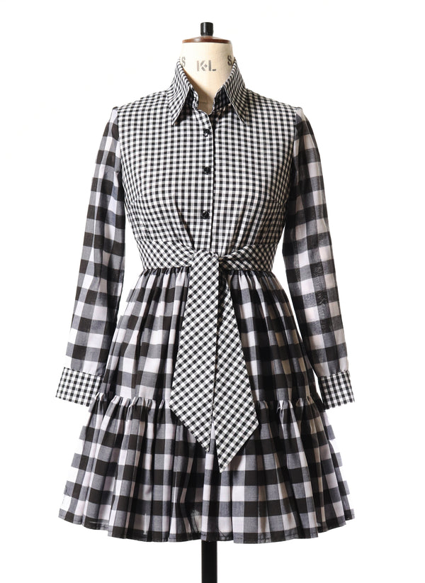 Black/White Gingham Mini Shirt Dress - Size 8
