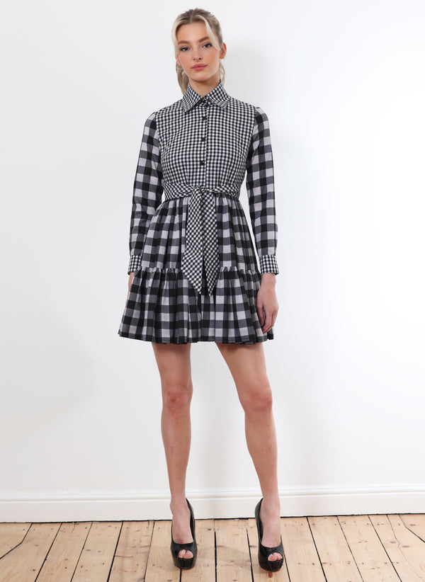 Black/White Gingham Mini Shirt Dress - Size 8
