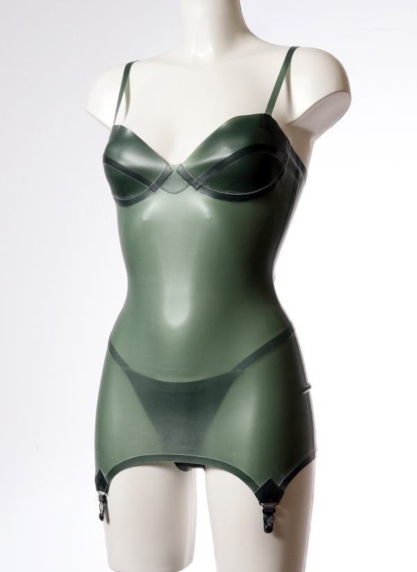 ST Olive Latex Corselette - SMALL