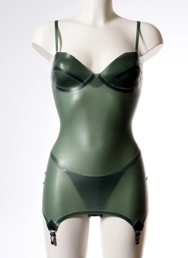 ST Olive Latex Corselette - SMALL