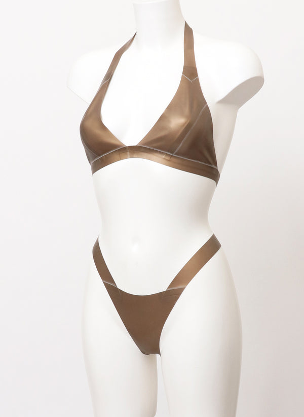 Gold Latex Lingerie Set - 2Pc - SMALL