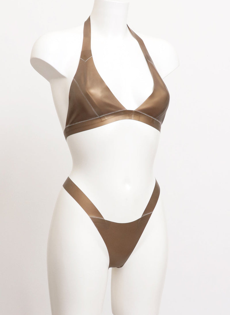 Gold Latex Lingerie Set - 2Pc - SMALL