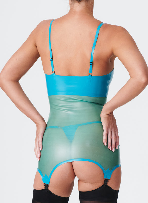 Aqua/ST Aqua Latex Corselette - SMALL (Slight Damage)
