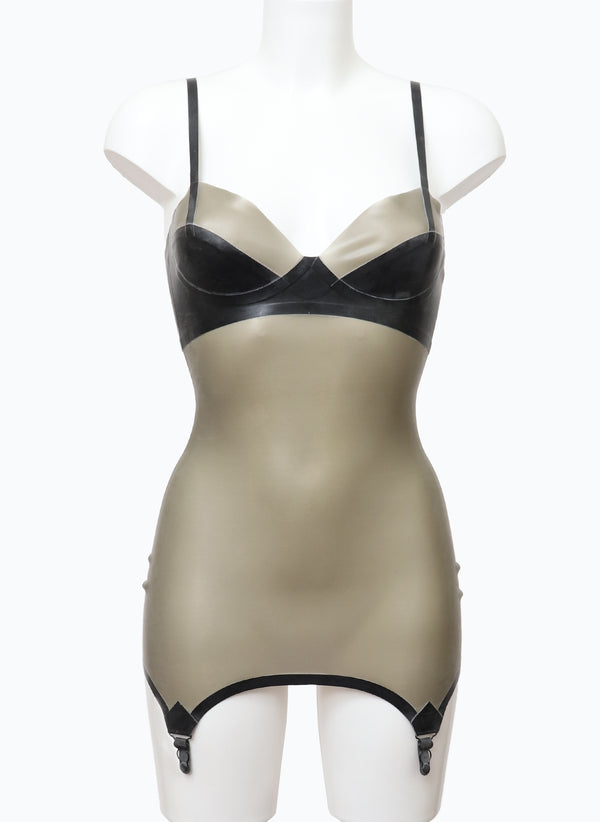 Black/ST Grey Latex Corselette - ALL SIZES