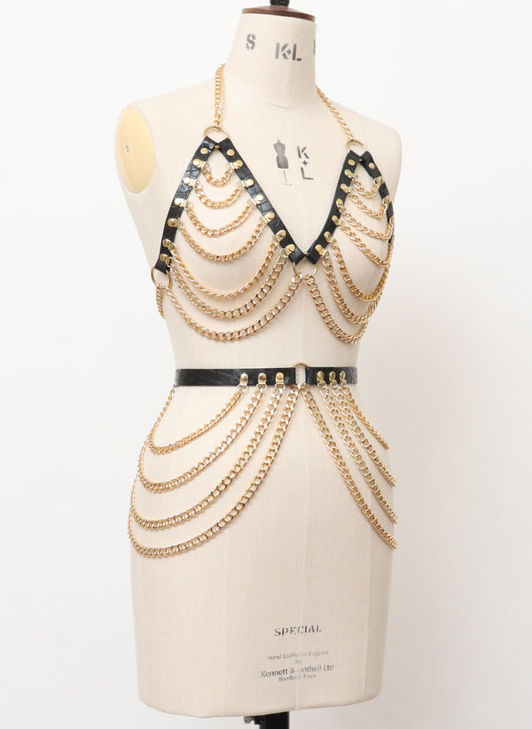 Leather/Chain Bra & Belt - XS/M
