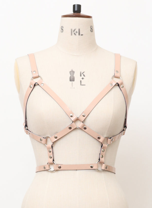 Baby Pink Leather Bust Harness  - First Sample - XS/S