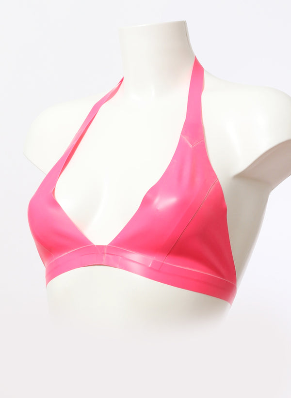 Hot Pink Latex Halter Bra - SMALL/MEDIUM