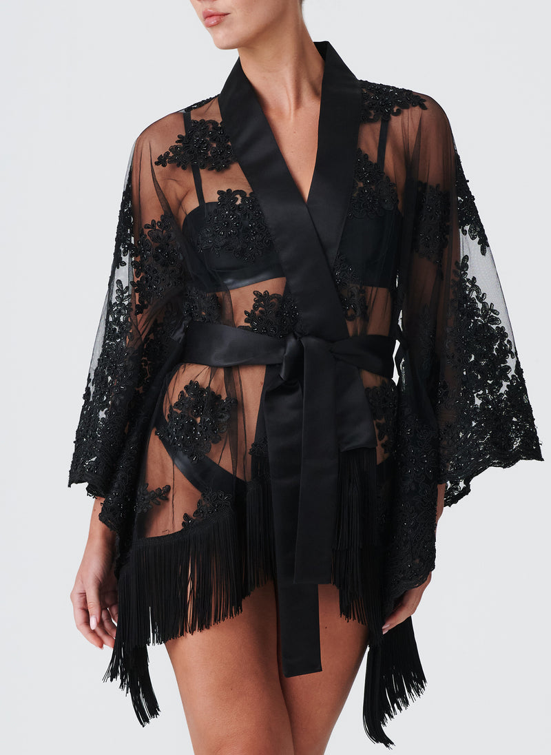 Lace Decadence Robe - Black Bead