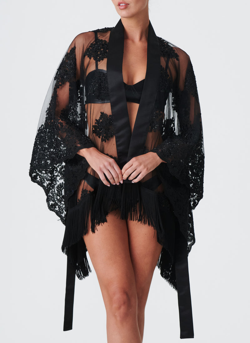 Lace Decadence Robe - Black Bead