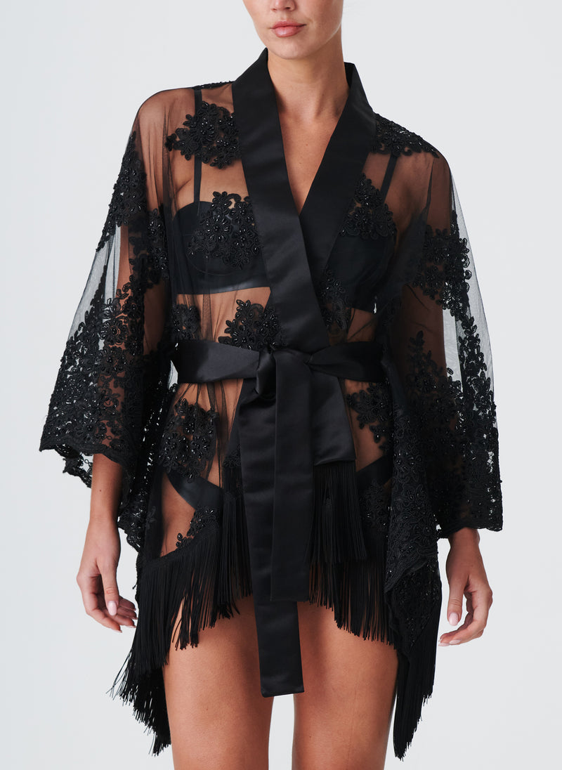 Lace Decadence Robe - Black Bead