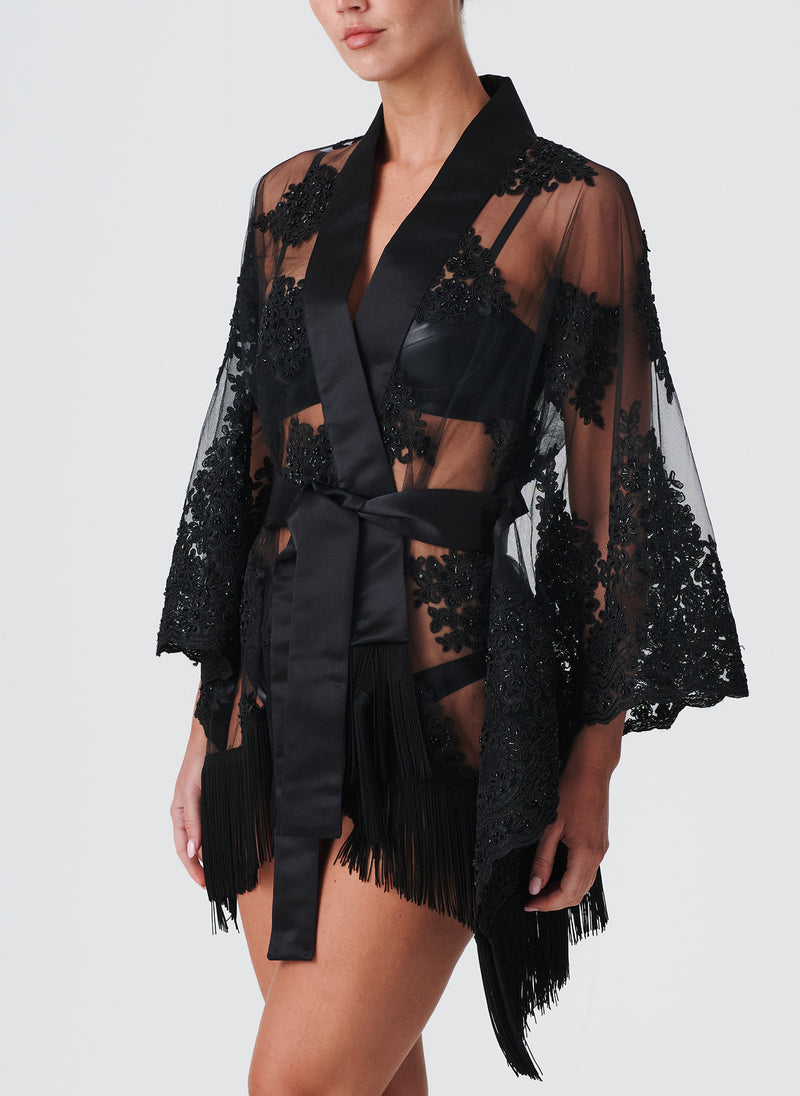 Lace Decadence Robe - Black Bead