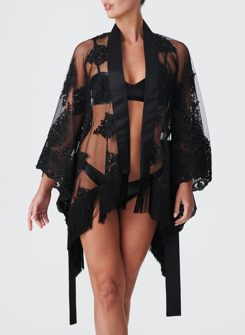 Lace Decadence Robe - Black Bead