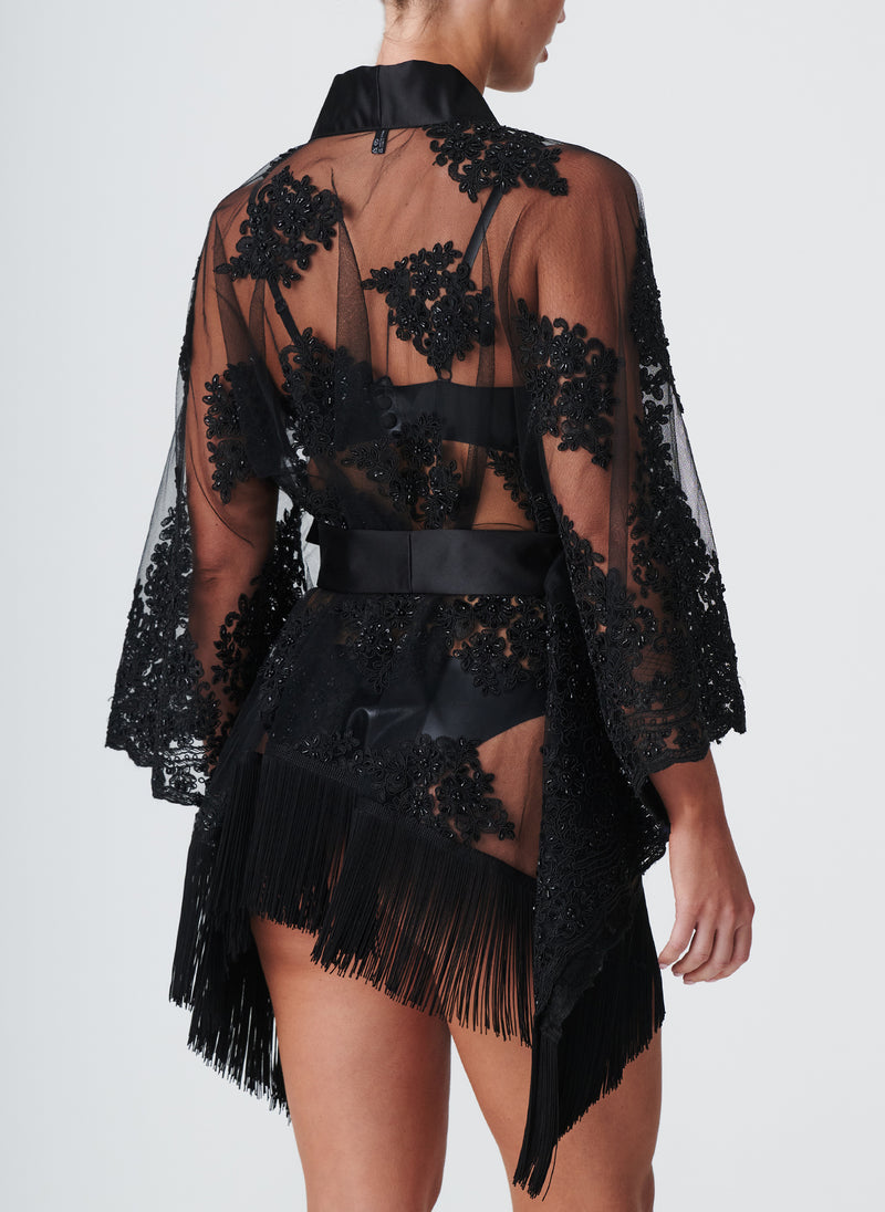 Lace Decadence Robe - Black Bead