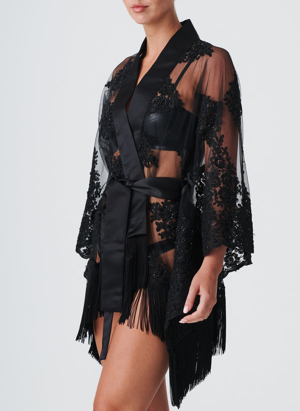 Lace Decadence Robe - Black Bead