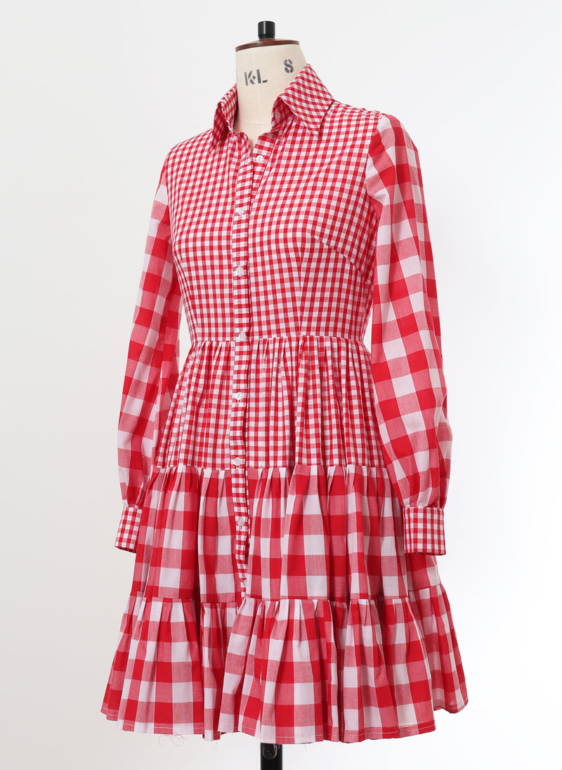 Red/White Mixed Check Shirt Dress - Size 8