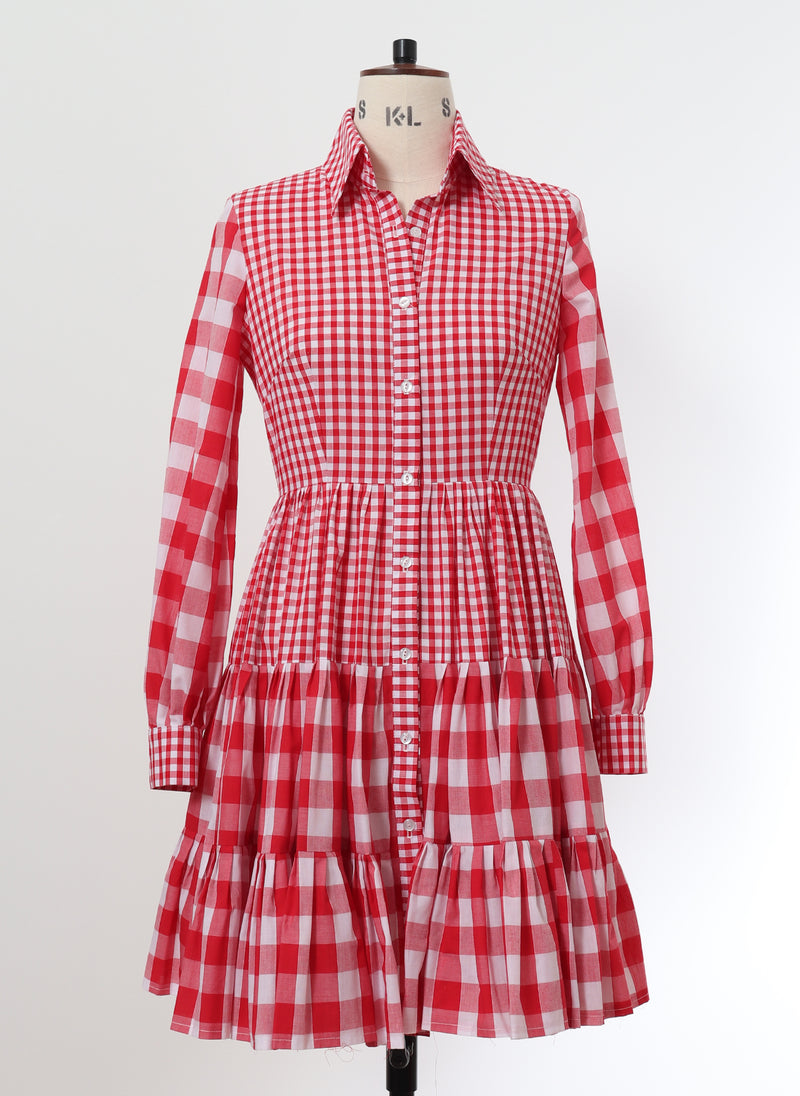 Red/White Mixed Check Shirt Dress - Size 8